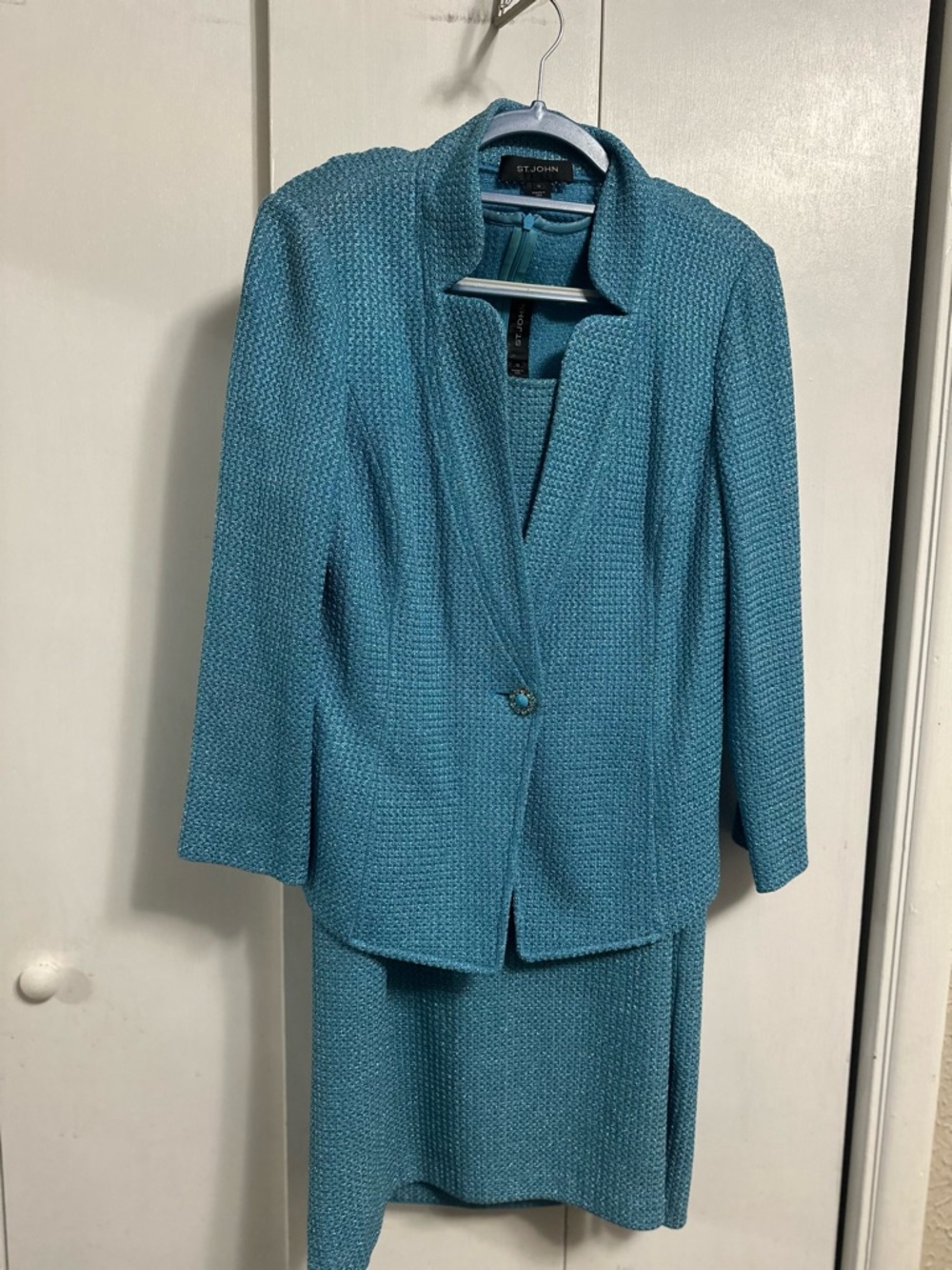 St. John Blue Sparkle Knit Jacket and Skirt Set